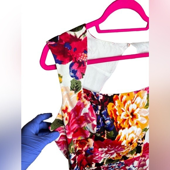 New York & Company Floral Spring Midi Dress Sz 16 Sleeveless Cut Out Fit n Flare