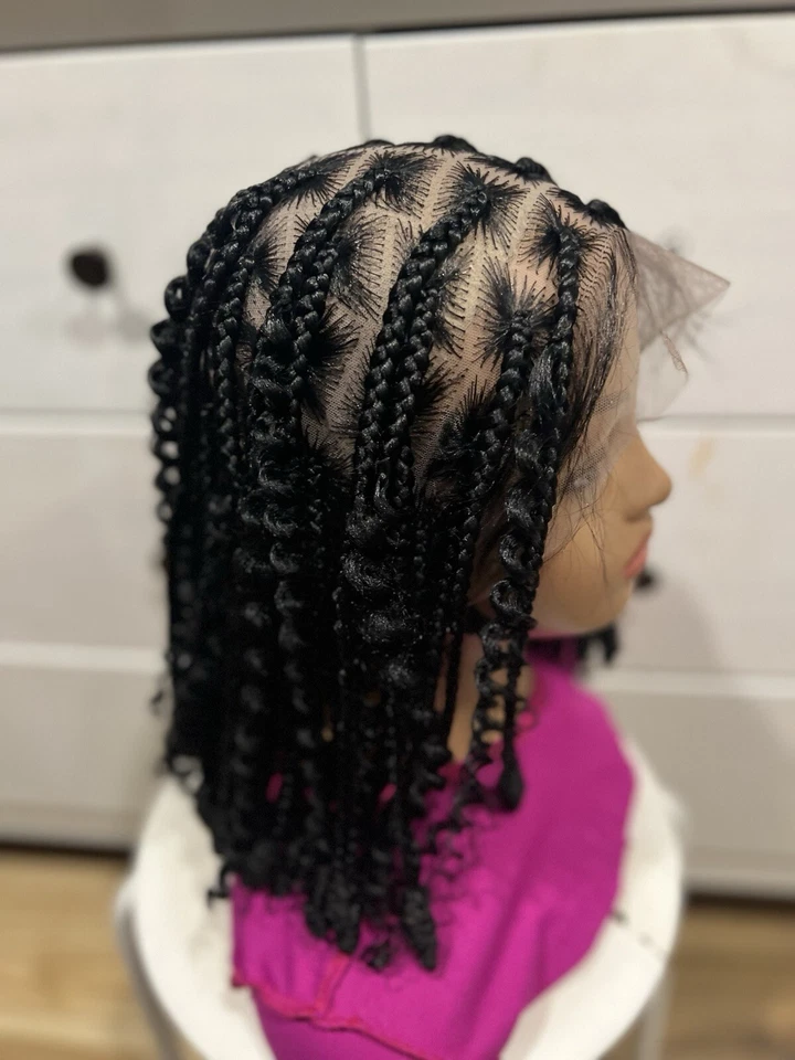 Peluca trenzada, trenzas sin nudos, 14 pulgadas. Peluca de encaje completa hecha en pelo de bebé Foto 2 de 4