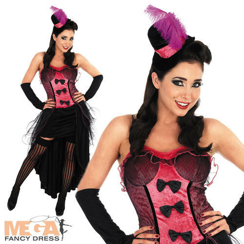 Pink Burlesque Saloon Girl Ladies Fancy Dress 1920s Can Can Adult Womens Costume - Picture 1 of 5