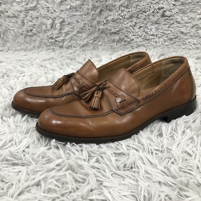 Johnston Murphy Men's Stratton Tassel Loafers Brown Leather Apron Toe Shoes 10 M