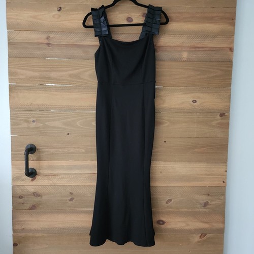 New Lulus Black Shoulder Ruffles Mermaid Bodycon Dress womens size S