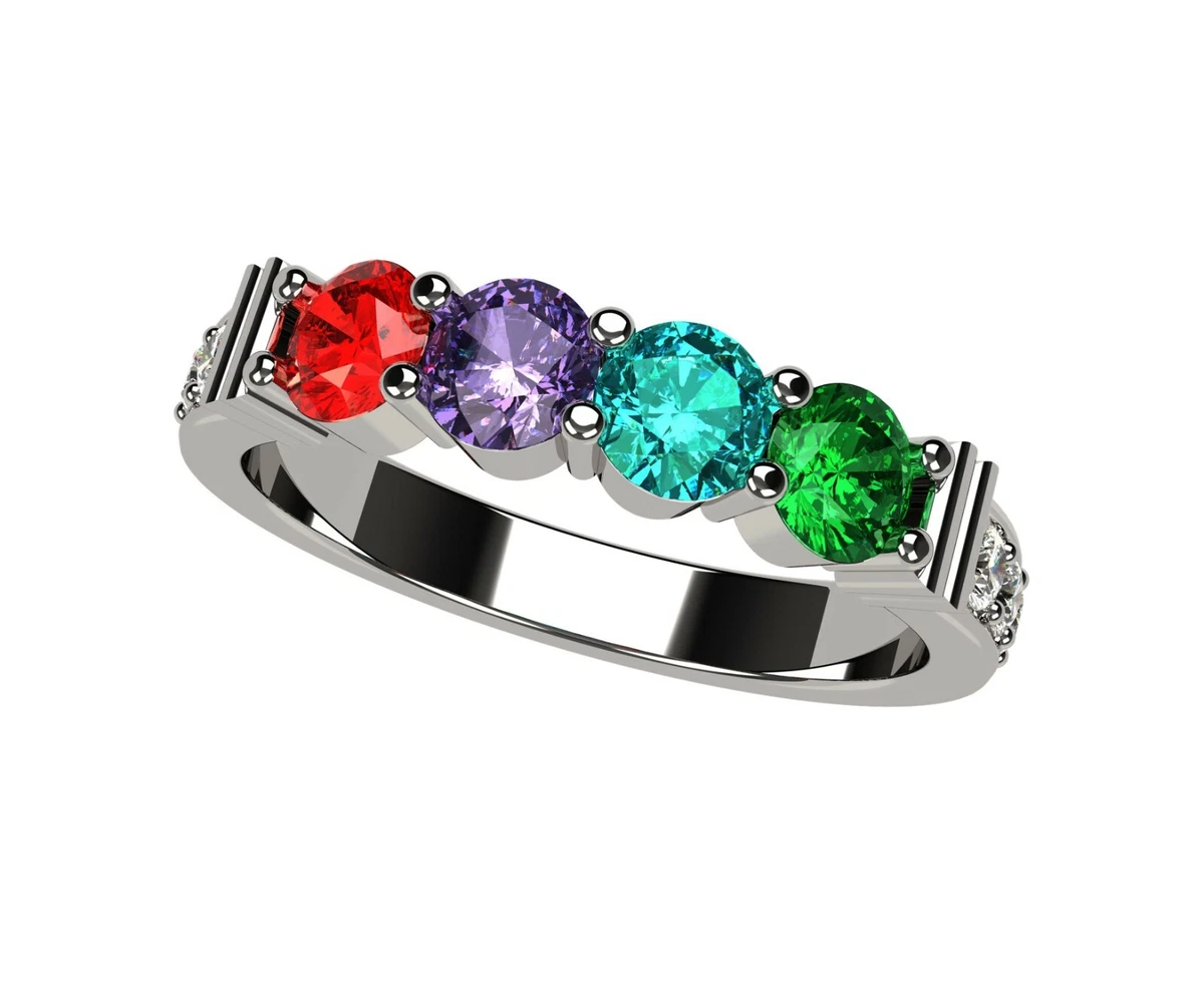 Shared Prong with Side Stones Mothers Ring 1 to 6 Stones in 14K