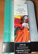 MAINSTAYS 8 pack Snack-Size Reusable Food Storage Bags – 7.5” x 4.5” PEVA