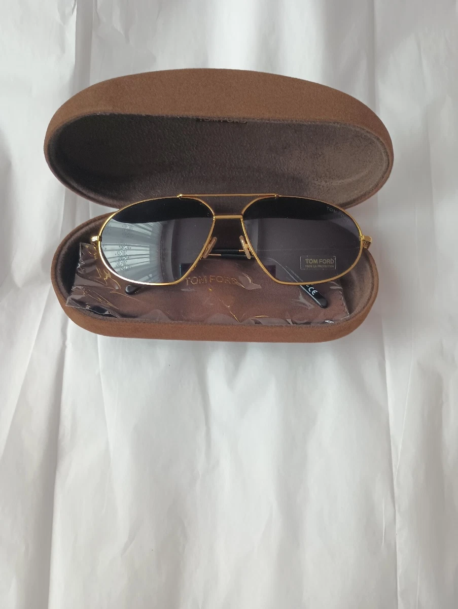 Tom Ford Gold Frame Blue Lens Aviator Sunglasses UV Protection Authentic Women