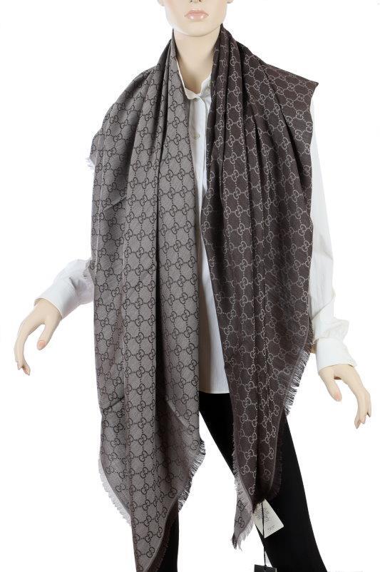 NEW GUCCI BEIGE BROWN GG PRINT GIANT WOOL SILK SHAWL WRAP NEW GUCCI BEIGE BROWN GG PRINT GIANT WOOL SILK SHAWL WRAP