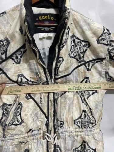 Vintage 80s Kaelin Ski Wear Tan Cream Zip Jacket Coat Size 12 Puffer SOUTHWEST - Picture 5 of 6