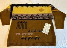 EARTH DESIGN, Ltd, NWT Sz XL? One-of-a-Kind Cotton Sweater Animal Safari Theme