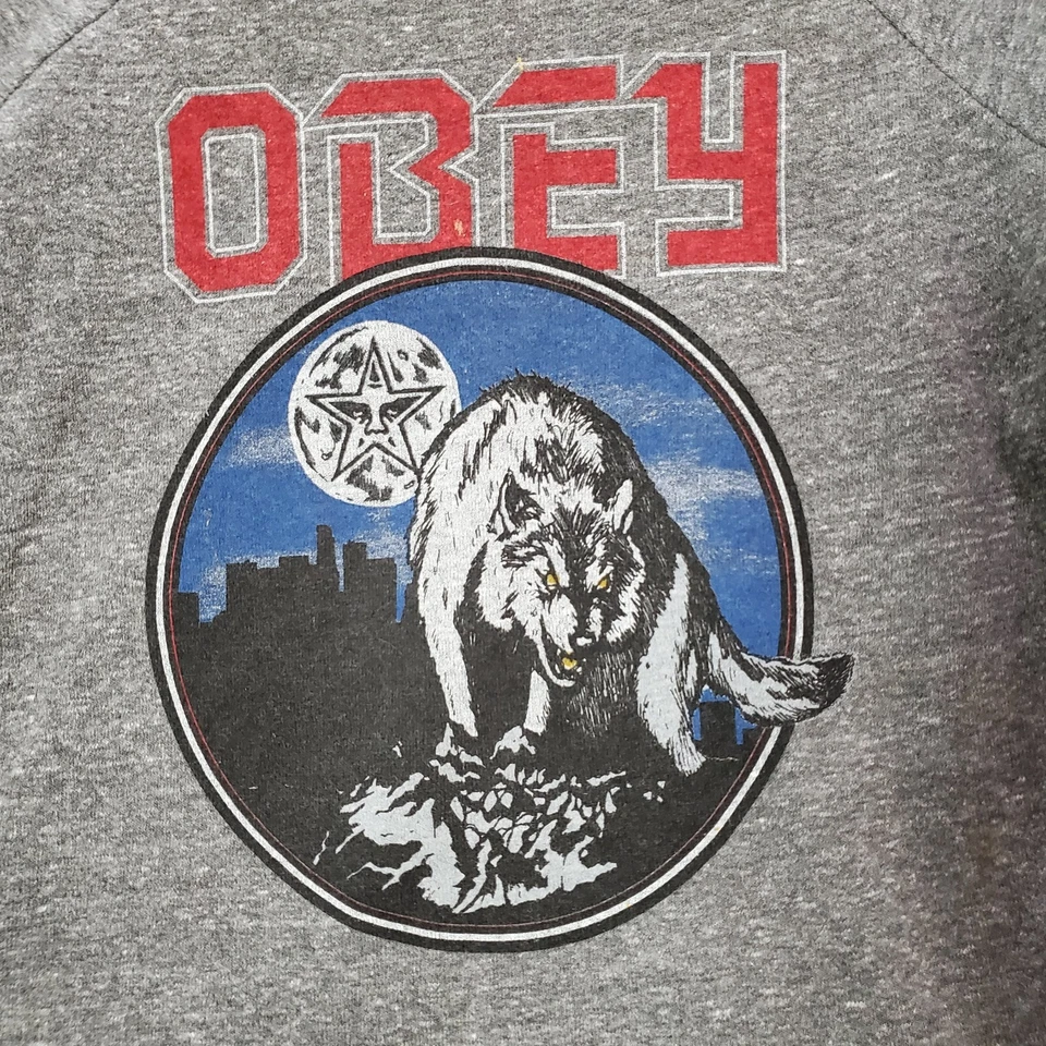 VINTAGE Obey Women Sweatshirt XS Gray City Wolf Graphic Long Sleeve - Image 2 of 4