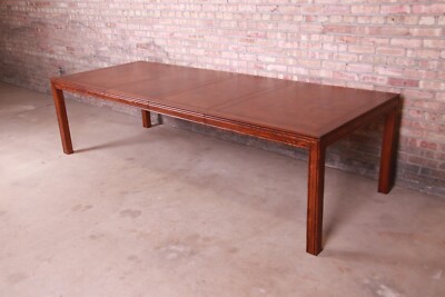 Henredon Mid-Century Modern Burl Wood Parsons Extension Dining Table, Newly  Refi