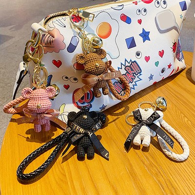 Cute Resin Keychain Charm Bow Bear Pendant Women Bag Car KeyRing Mobile Phone