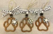 Dog Paw Snowflake Ornaments- Set of 3 Set I . Handcrafted/NEW