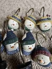 Set Of 11 Snowman Winter Christmas Shower Curtain Hooks Novelty Resin 2.25"