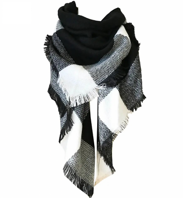 Écharpe Triangle Carreaux Rose Pale Noir Blanc - Cachemire Acrylique Doux Pour Automne-hiver