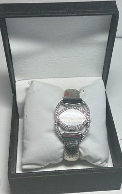 Ian Daniels Quartz Silver Tone  Cuff Pearl MOP Rhinestone Watch Box75 Box2