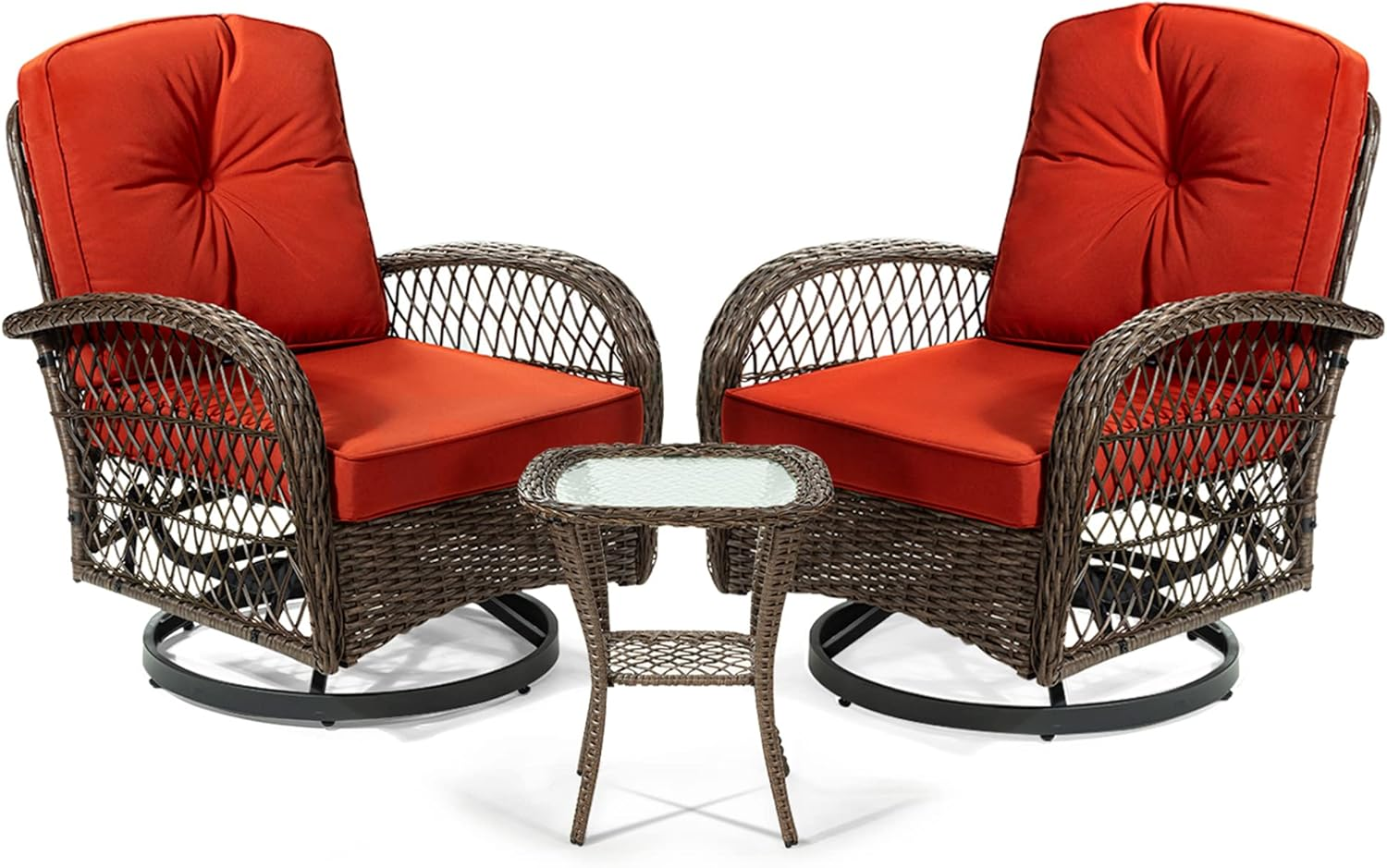 3 Pieces Patio Furniture Set, Outdoor Swivel Glider Rocker, Wicker Patio Bist...