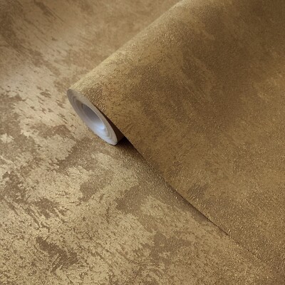 Foil bronze ginger gold metallic faux concrete plaster textured Plain wallpaper