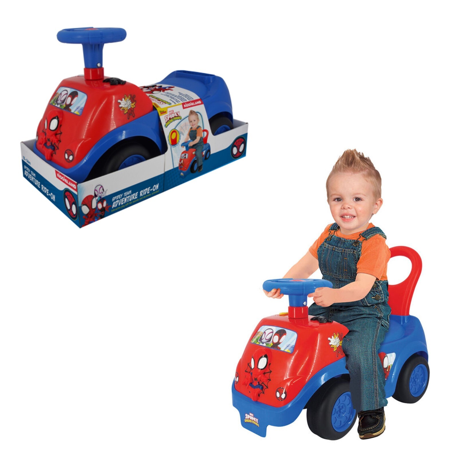 gioco macchina cavalcabile interattiva primi passi Spiderman spidey giocattolo