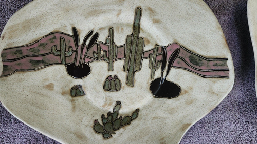 Mara Mexico Dinner Plate Art Dinner Desert Cactus Mountains Hummingbird Set of 2 - Picture 2 of 5
