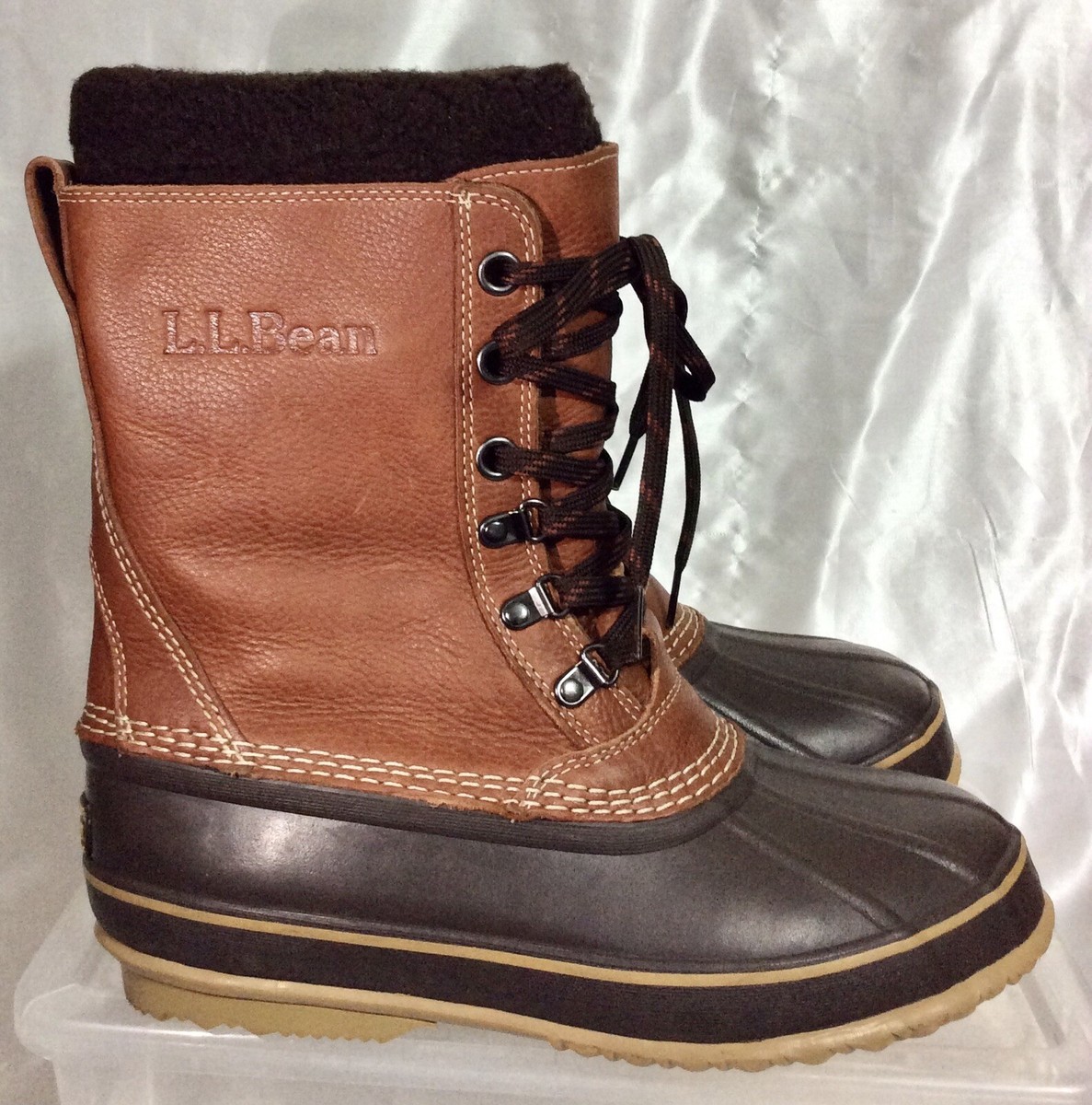 Original L.L.Bean Brown Leather Removable Wool Liner Tall  display picture 1