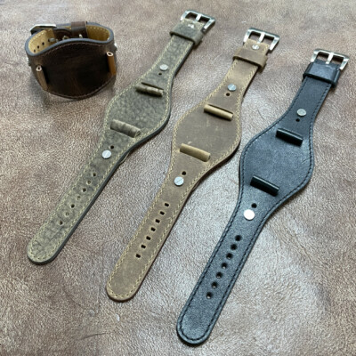 Size 18/20/22/24mm XL Long Bund Style Leather Cuff Watch Wrist Strap Band  #350