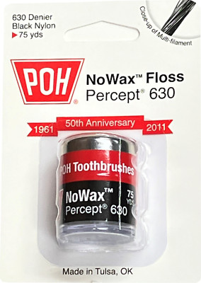 POH 630 No Wax Black Dental Floss, Unwaxed, 4 Pack, 300 Yards Total, New
