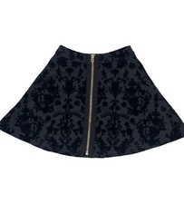 Juicy Couture Black Velour Velvet Print Mini Skirt Women s XS Full Front Zip