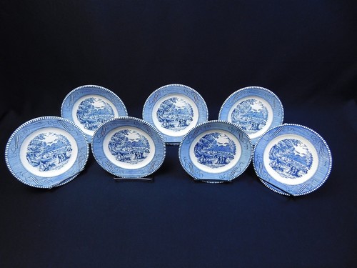 7 Vtg Royal China Currier & Ives Blue The Harvest Bread & Butter Plates 6.5" - Picture 2 of 15