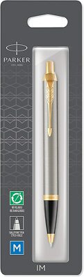 Parker - IM KUGELSCHREIBER GOLDRAND, MITTLERE FEDER (GEBÜRSTETES METALL) BLAUE TINTE NEU