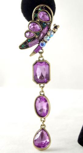 3.75" BETSEY JOHNSON ASYMMETRICAL CRYSTAL BUTTERFLY FLOWER DROP DANGLE EARRINGS - Picture 6 of 19