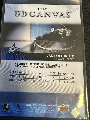 2023-24 Upper Deck Series 2 Hockey Jake Oettinger UD Canvas #149 Dallas Stars - Bild 2 von 2