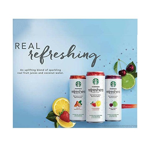 Starbucks Refreshers Sparkling Fruit Juice Coconut Water 3 Flavor 12oz Cans 12pk - Picture 3 of 7