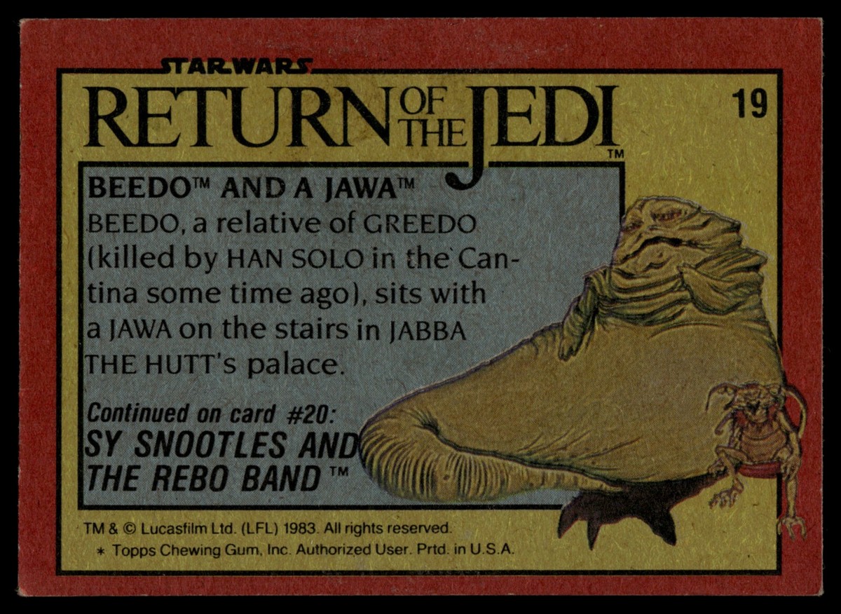 1983 Topps Star Wars Return of the Jedi Red Cards Beedo and