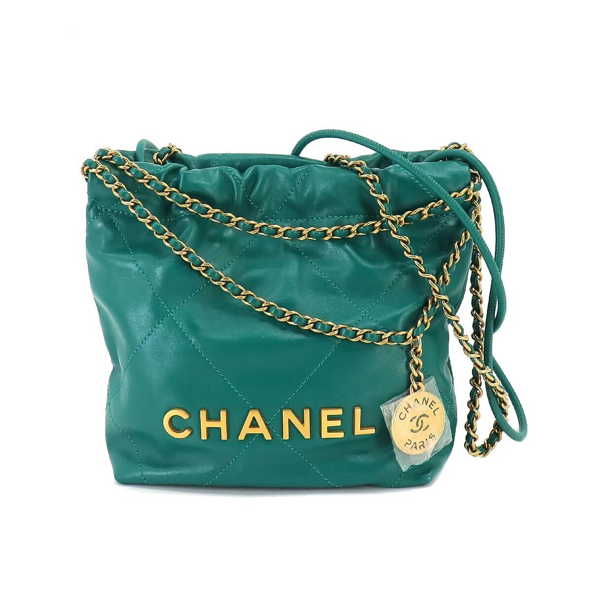 CHANEL 22 Mini Chain Hand Shoulder Bag Leather Green AS3980 Purse 