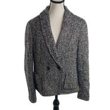 Talbots Petites Womens Wool Blend Tweed Blazer Jacket Shawl Collar Size 14P
