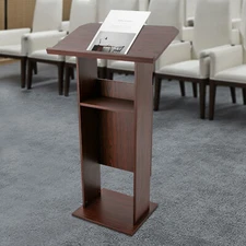 Brown Presentation Stand Lectern Book Stand 26*15.7in-panel Lectern With Wheels