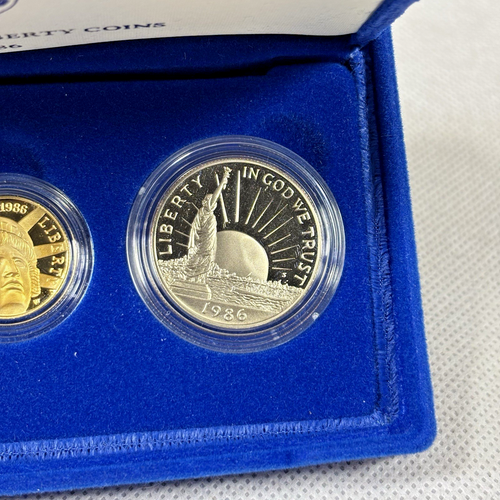 Juego de 3 monedas conmemorativas de plata de oro de la Estatua de la Libertad 1986 de la Casa de la Moneda de Estados Unidos con certificado de autenticidad de caja - Imagen 7 de 24