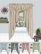 Farmhouse Plaid Gingham Check Swag Valance Curtain Panel Pair - Assorted Colors