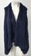 Peri Lux Womens Royal Blue Sleeveless Open Fur Swing Vest Sz M