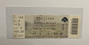 Philadelphia Phillies Vs Nationals Ticket Stub 09/28/2007 Citizens Bank Park
