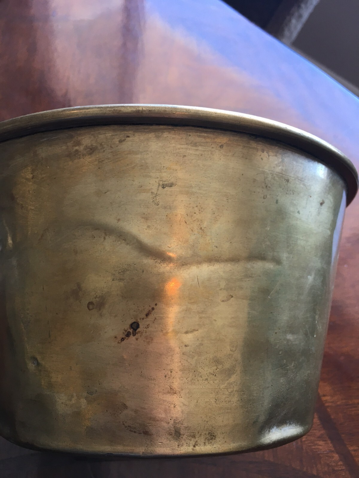 Antique, mid1800s, Hand Hammered Brass Bucket w/ Handle. American