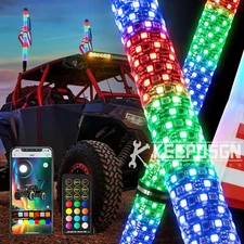 2PCS 3FT Spiral Lighted LED Fat Whip Light RGB Chasing For Cam-am X3 RZR UTV ATV