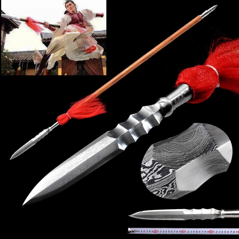 Lance Yari Japonaise Longue – Acier Plié Forgé Main, Manche Bois, 150cm