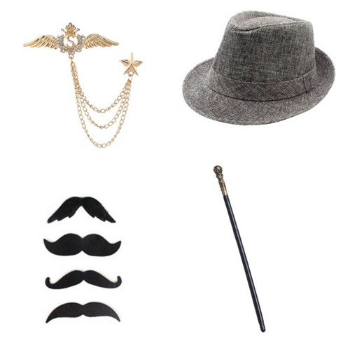 Mens Newsboy Hat Funny Costume Props Party Roleplay Accessories Detachable 7Pcs - Picture 8 of 18