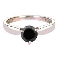 925 Sterling Silber 1,50Kt Runden Form Natürlich Jet Schwarz Diamant Damen Ring