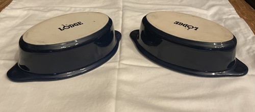 Lodge Piastra da Forno Ovale Gratin in Gres Piccola Blu Navy 8” Set di 2 - Foto 5 di 5