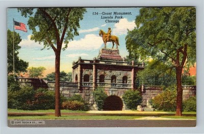Chicago IL, Grant Monument, Lincoln Park, Illinois Vintage Postcard