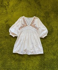 Zara embroidered babydoll mini dress white size M