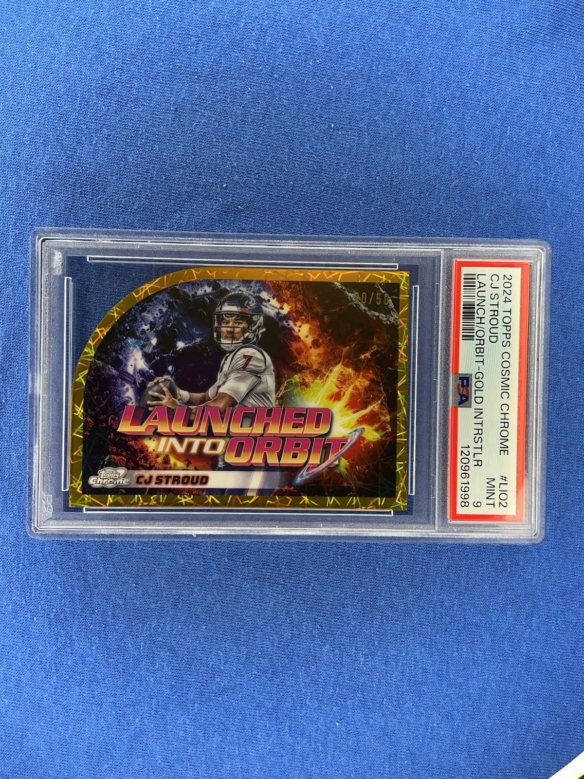 2024 Topp Cosmic Chrome John Elway Launched Orbit-Blue Moon #Lio22 /99 PSA 9