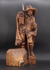 Holz Skulptur handgeschnitzter Nachtwächter auf Wandsockel 70cm