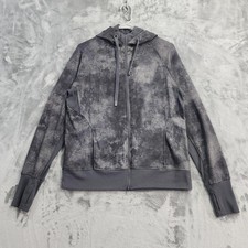 Danskin Hoodie Womens M Gray Double Collar Full Zip Sweatshirt Thumbholes Fleece